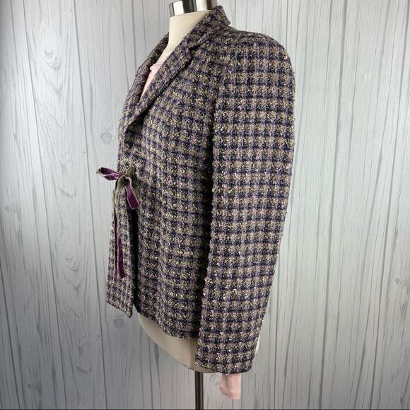 STEENA Vintage Tweed Blazer w/ Velvet Front Tie & FREE Shirt, Medium - Picture 6 of 14